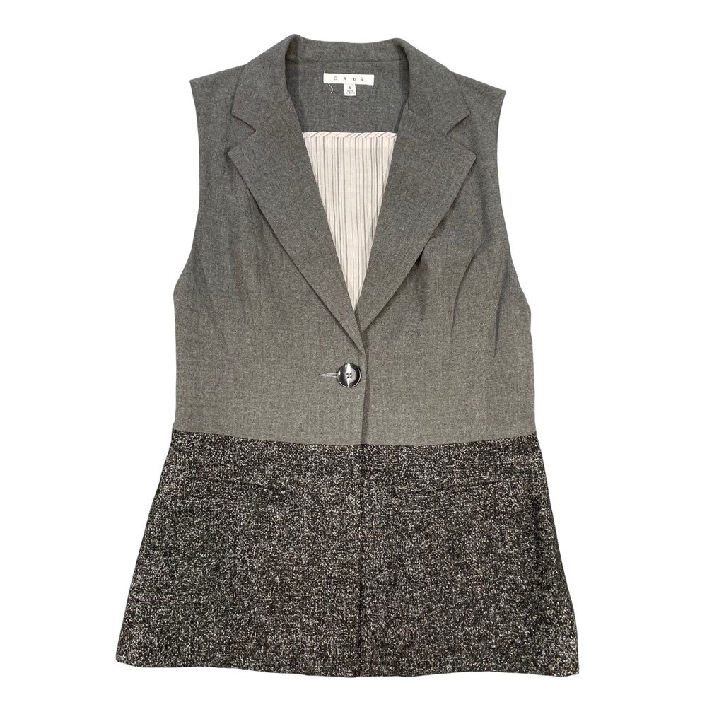 Cabi Gray Mixed Media Tweed Single Button Blazer Vest Women Size S